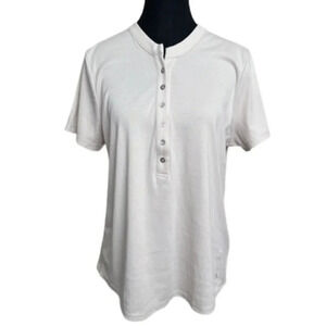 Calvin  Klein Jeans Womens Large Jersey Buton Neck Beige Shirt